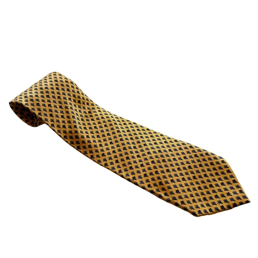 Chas Reed & Co Silk Necktie Mens One Size Yellow Navy Medallion Classic Business